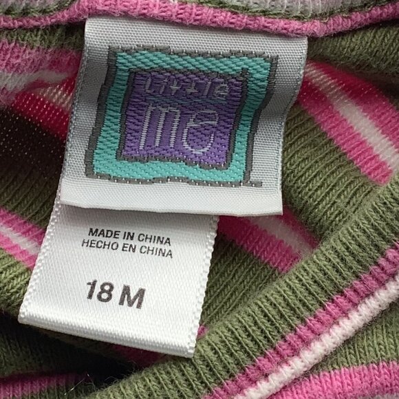 Little Me Bodysuit Baby Girl Size 18M Green & Pink Striped Long Sleeve Crew Neck - Picture 3 of 9
